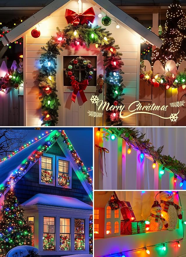 Vintage C9 Christmas Lights Outdoor, 50Ft 25 LED Multicolor String Lights | Waterproof Shatterproof Connectable Christmas Tree Lights for House Outside Roofline Patio Yard Home Xmas Decorations