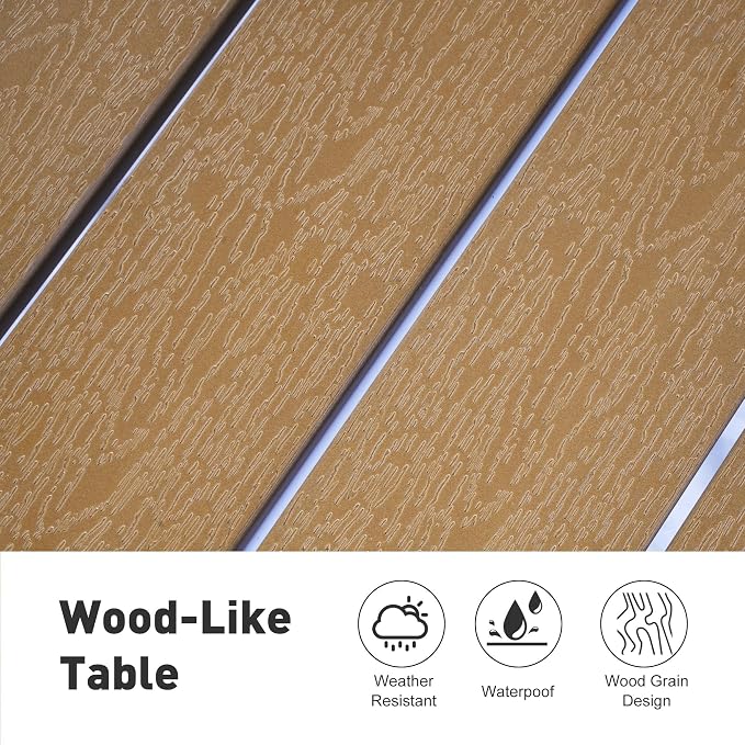 Dporticus Outdoor Dining Table for 6-8 Person, 71” Rectangular Patio Table with 1.6” - 2” Adjustable Umbrella Hole and Wood Like Tabletop for Outside or Indoor, Brown and White