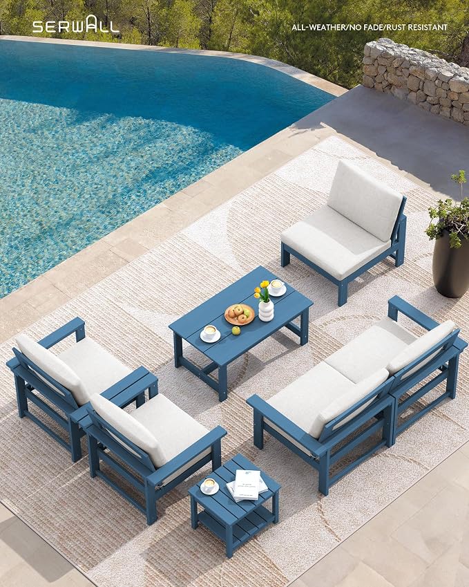 SERWALL HDPE Outdoor Patio Furniture Set | with Coffee Table & Side Table