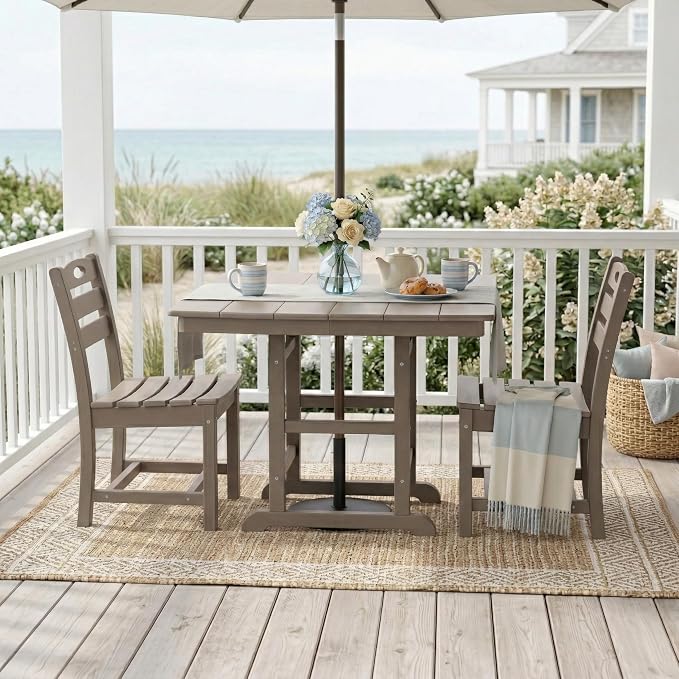 5-Pcs Outdoor Patio Dining Table Set of 5, Outdoor Patio Square 37.8'' Dining Table Set for Lawn Garden Backyard, HDPE Material & 1.7'' Umbrella Hole (Armless Chair, Antique Brown)