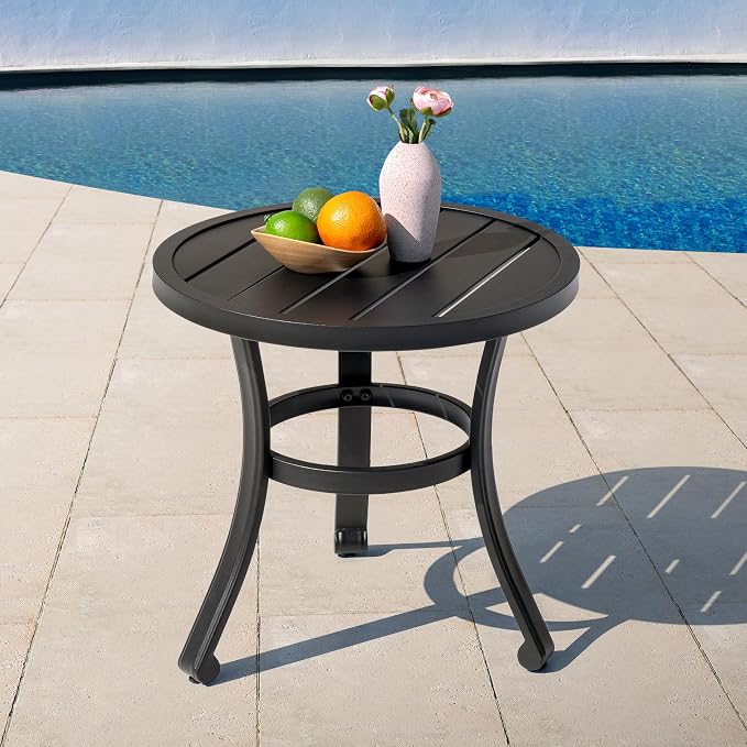 NUU GARDEN 20 Inch Outdoor Metal Side Table, Weather Resistant Patio End Table, Bistro Side Table for Pool Deck Balcony Porch Garden Yard, Black