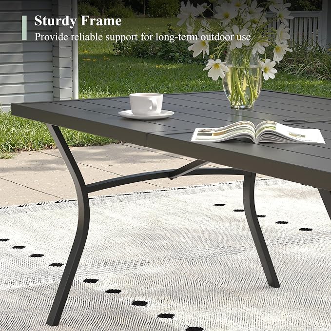 7 Pieces Patio Dining Set, Outdoor Furniture of 70.9" Rectangular Patio Table and Patio Swivel Chairs for Backyard Lawn Garden, Black Table and Mixed Brown Chairs