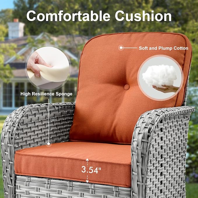 Outdoor Patio Furniture Sets, 8 PCS Patio Conversation Set Outside Rattan Sectional Sofa with Wicker Rocking Chairs Coffee Table Soft Cushion Fit Backyard Porch Garden Poolside Balcony