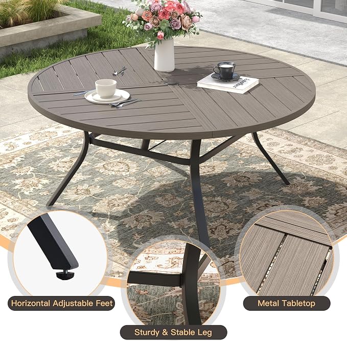 9 Pieces Outdoor Dining Set, 53.1" Spliced Patio Table with Umbrella Hole & Stackable Outdoor Dining Chairs, Patio Furniture Set for Deck Garden Porch, Grey Chairs & Grey Table