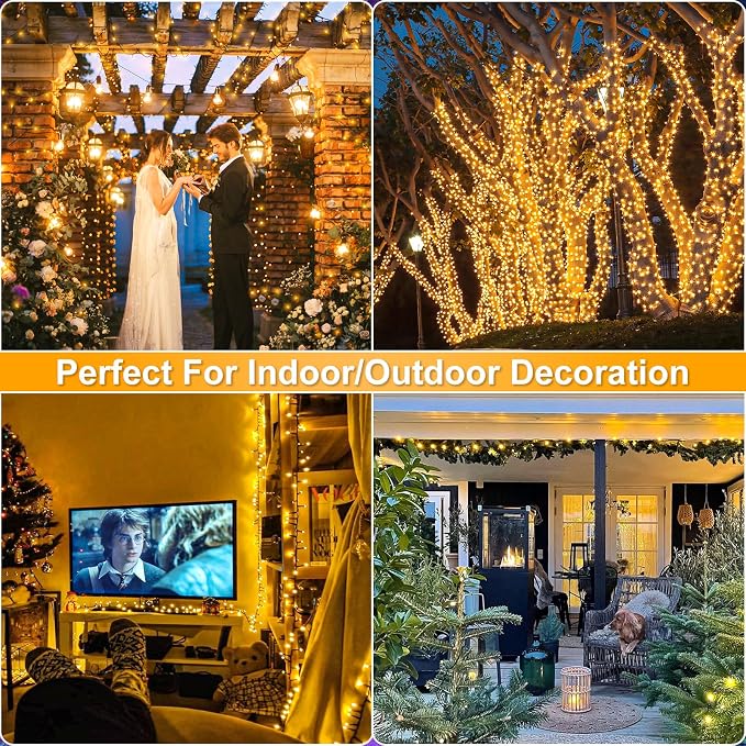 100FT 300 LED Christmas Lights Outdoor, Warm White Christmas Tree Lights | Plug in 8 Modes Waterproof Connectable String Lights Indoor for House Patio Garden Xmas Party Holiday Decorations