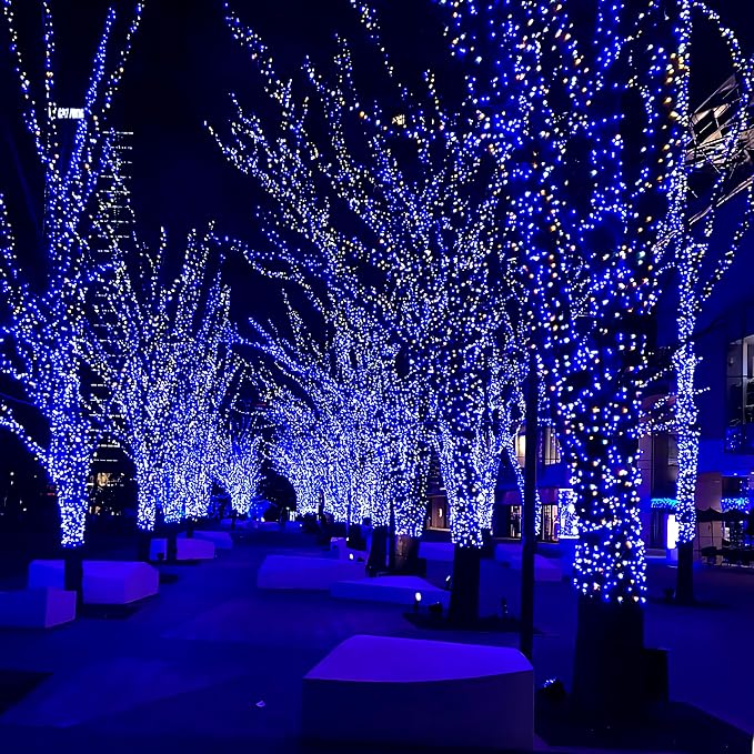 FairyGlim Christmas String Lights Plug in,33FT 100 LED String Lights with 8 Modes & Timer, Xmas Decorations for Trees Wreath, Outdoor Indoor Yard Garden Party Decor, Blue