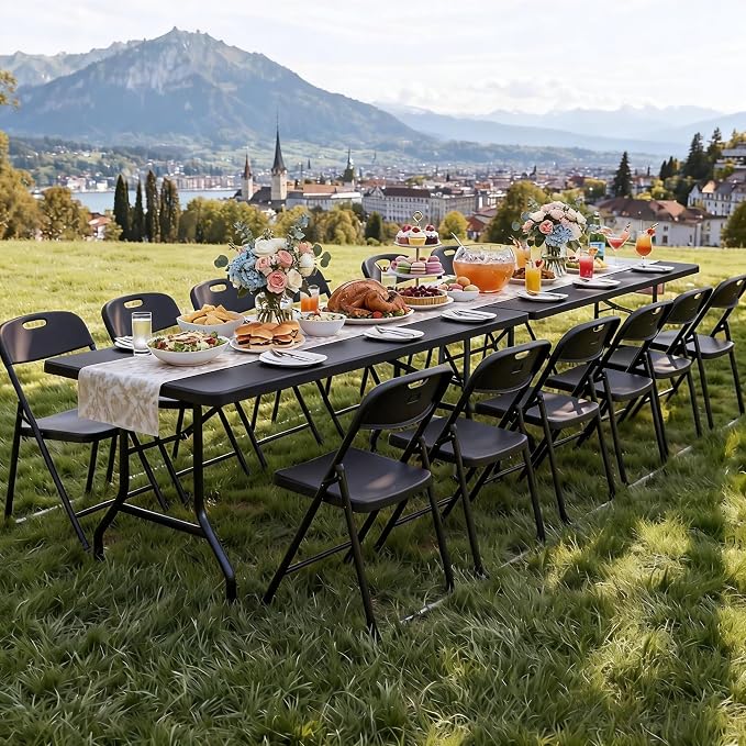 DWVO 6FT Folding Table, Heavy Duty Folding Tables with Carrying Handle, HDPE Fold up Table for Outdoor Camping Picnic Parties, Indoor Events, Black