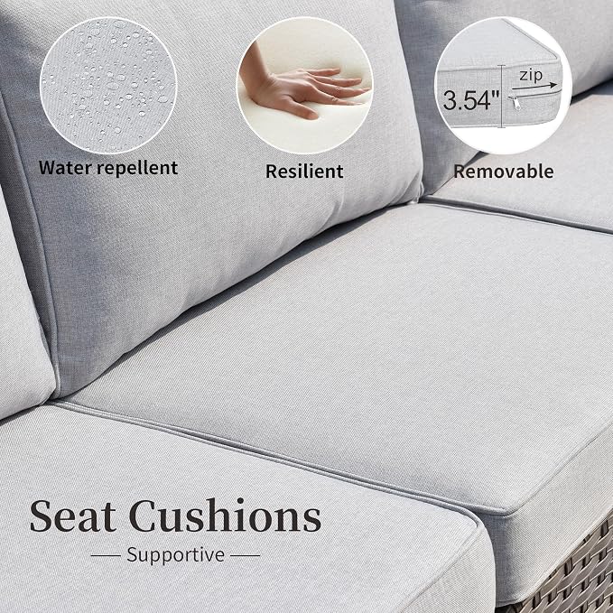 HOOOWOOO 10 Piece Patio Sectional Furniture Set with Swivel Rocking Chairs,Modern Wicker Outdoor Conversation Sofa Sets,Weather Resistant Modular L Shaped Outside Couch Set(Light Grey)