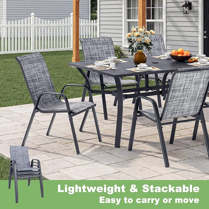 Outdoor Dining Set for 4, Patio Metal Table and Chairs Set with 1.97'' Umbrella Hole, 5pcs Patio Furniture Set 37.8”x37.8” Dining Table Set with Stackable Chairs for Backyard Pool Deck