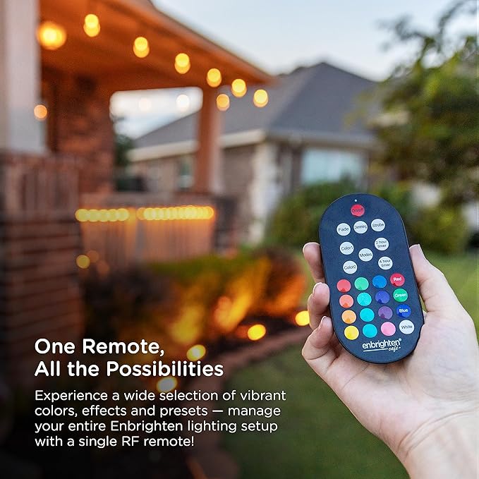Enbrighten Vintage Outdoor String Lights, 24ft, 12 Bulbs, Remote Control | Coloring Changing LEDs, Weatherproof, Shatterproof Acrylic Bulbs, Drop Cord, Easy Install Keyholes, Linkable up to 750ft
