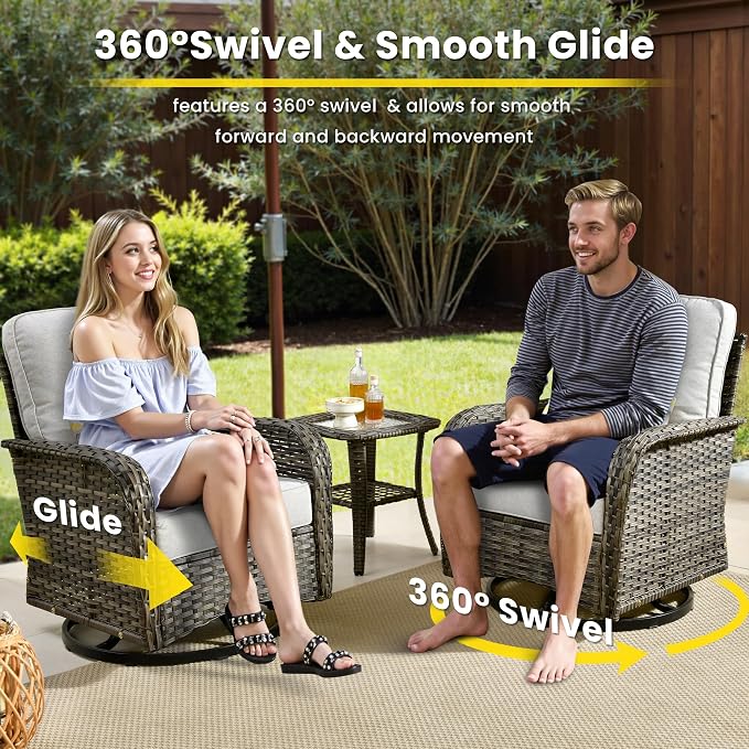 7 Pieces Outdoor Patio Furniture Set with Coffee Table, All Weather Wicker Patio Conversation Sets with Rocking Chairs, Balcony Furniture Sets for Backyard, Garden, Poolside, Grey