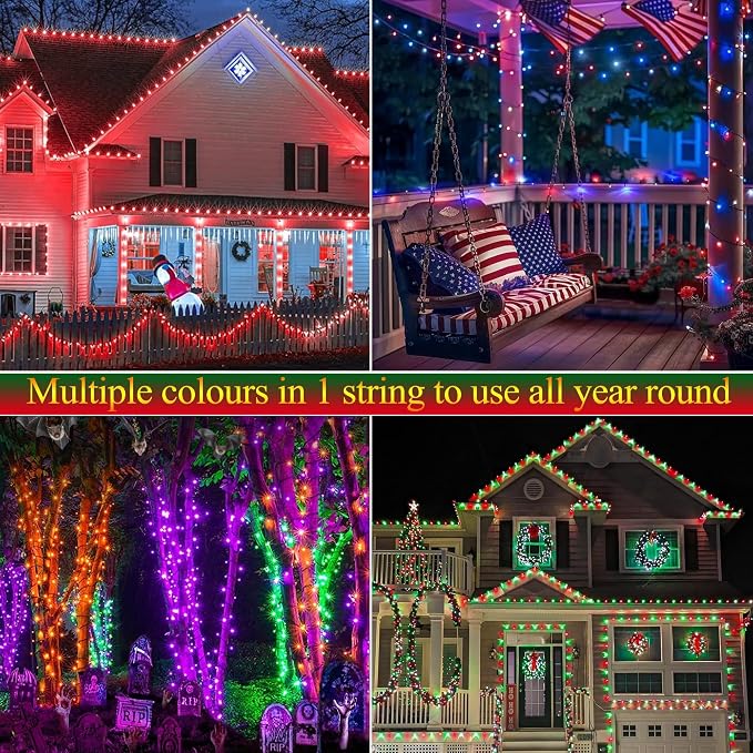 Joomer Christmas String Lights - 66FT 200LED Plug-in RGB String Lights | with Remote, Waterproof Outdoor Indoor with Timer Memory Function for Tree, Yard, Christmas Decor (Non-Connectable)