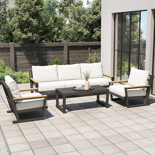 Aug-guan Aluminum Outdoor Sofa,5 Seats Modern Patio Furniture Set,Sectional Sofa Conversation Set with Coffee Table, Upgraded Washable Cushions for Garden Backyard,Grey
