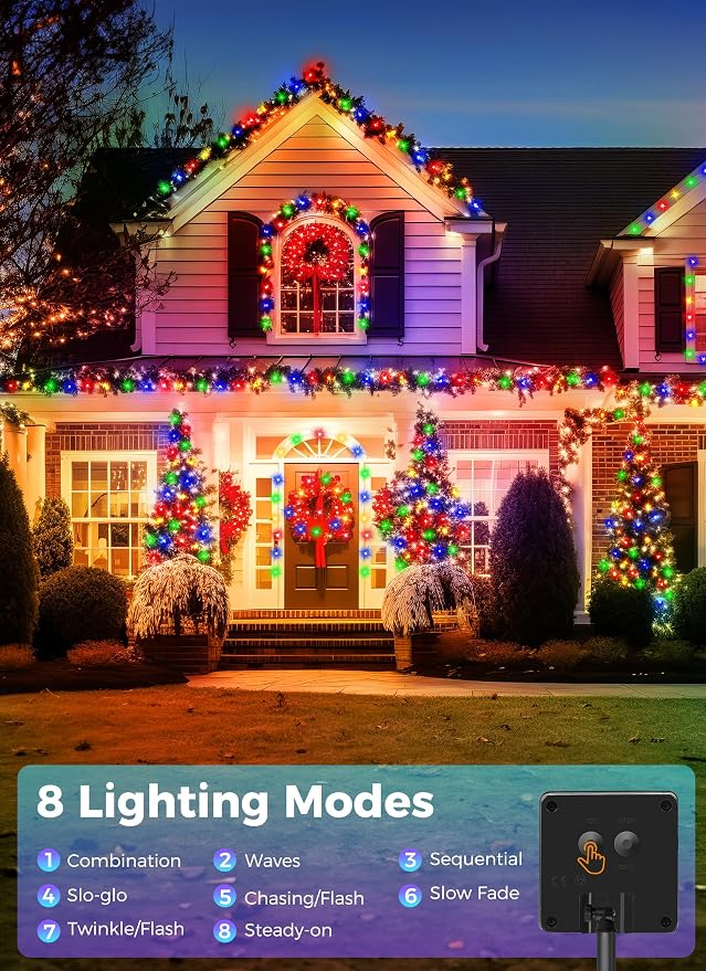Minetom Solar String Lights Outdoor, 2 Pack Total 80FT 200 LED String Light | Solar Christmas Lights Outdoor with 8 Lighting Modes, Waterproof Color Solar String Lights for Outside Tree Yard, Multicolor