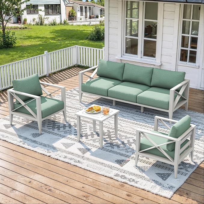 7-Piece Oversized Aluminum Patio Furniture Set–White Outdoor Conversation Sofa Set with Coffee Table, Deep Seating, Rust-Proof, All-Weather for Backyard, Deck, Balcony