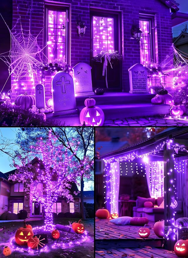 39FT Purple Halloween Lights, 100 LED Outdoor Christmas Mini String Lights | 8 Lighting Modes, Connectable, Waterproof, Halloween Decorations for Haunted House Ghost Holiday Party Xmas Tree Indoor Decor