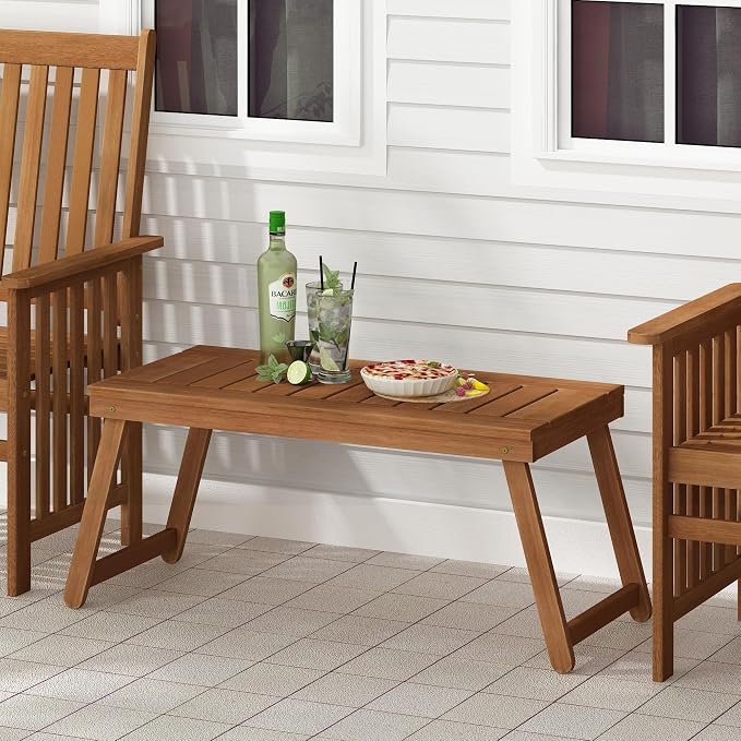 Furinno TIOMAN Patio Table, Folding Outdoor Side Table, Coffee Table, for Patio, Garden, Porch, Light Wood