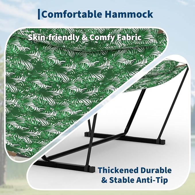 Double Hammocks with Stand for Outside, Heavy Duty Portable Outdoor Hammock with Carrying Bag & Soft Pillow & Paded, 450 LBS Weight Capacity, Perfect for Outdoor Indoor Patio Backyard Garden