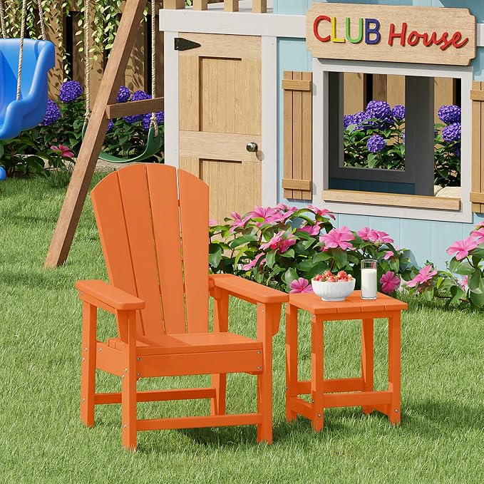 Costaelm Kids Outdoor End Table, Small Patio Table, Outdoor Side Table Porch Table Adirondack Patio Side Table for Outside, Pool, Porch, Garden, Orange