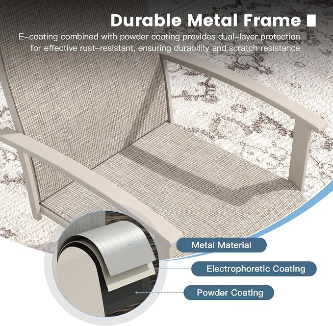 DIFY 7 Pieces Outdoor Dining Set, Metal Patio Table and Chairs Set for 6 with Umbrella Hole, 50" Round Outdoor Table and Textilene Swivel Patio Chairs for Garden, Backyard, Poolside, Sandshell