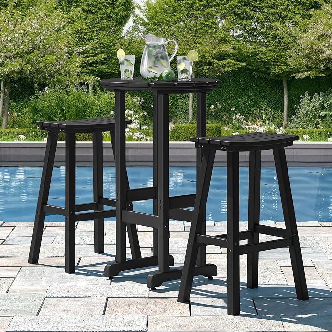 nalone Outdoor Bar Table and Chairs Set, HDPE Bar Table with Bar Stools Set of 2, Patio Table Pub Height Dining Table for Deck, Porch, Backyard, Garden