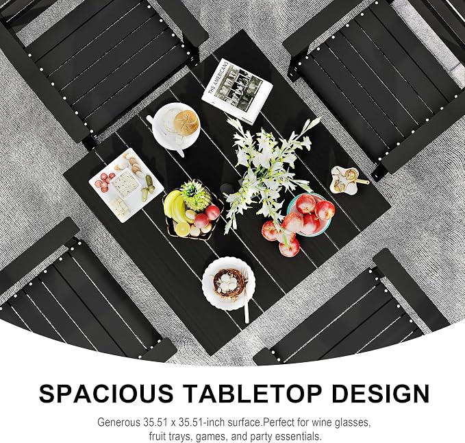 Domi HDPE Outdoor Dining Set, All-Weather Outdoor Dining Table Set of 3 with 2" Umbrella Hole, Outdoor Patio Dining Set for Garden, Poolside, Backyard, Deck, Black