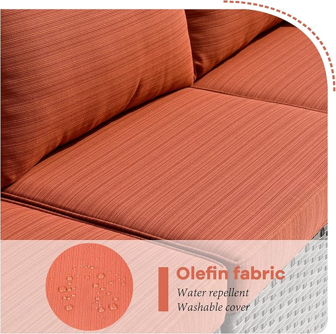 HOOOWOOO 10 Piece Patio Sectional Furniture Set with Swivel Rocking Chairs,Modern Wicker Outdoor Conversation Sofa Sets,Weather Resistant Modular L Shaped Outside Couch Set(Orange Red)
