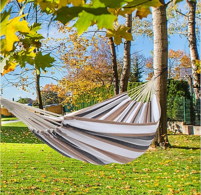 Comfortable Camping Hammock for 2 Preson Portable Hammock with Hanging Ropes & Carry Bag, Large79''x60''Cotton Hammock Up to 550lbs&Heavy Duty Carabiners for Camping Outdoor/Indoor Patio Backyard