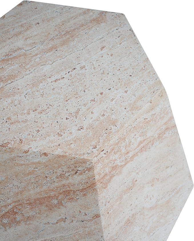 18.75" Outdoor Indoor Lightweight Concrete Side Table,Beige | Hexagonal Round Travertine Accent End Table