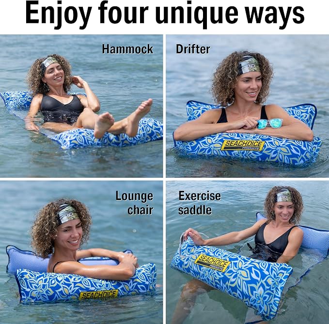 Seachoice Inflatable 4-in-1 Water Hammock, Lounge Chair, with Drink Holder