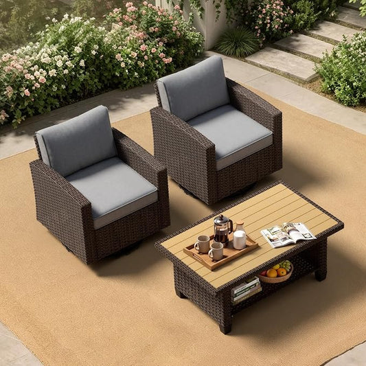 Patio Furniture Set - All-Weather - 3 Piece Wicker Outdoor Patio Conversation Set, Modular Rattan Sectional Sofa for Backyard, Garden, Patio, Poolside