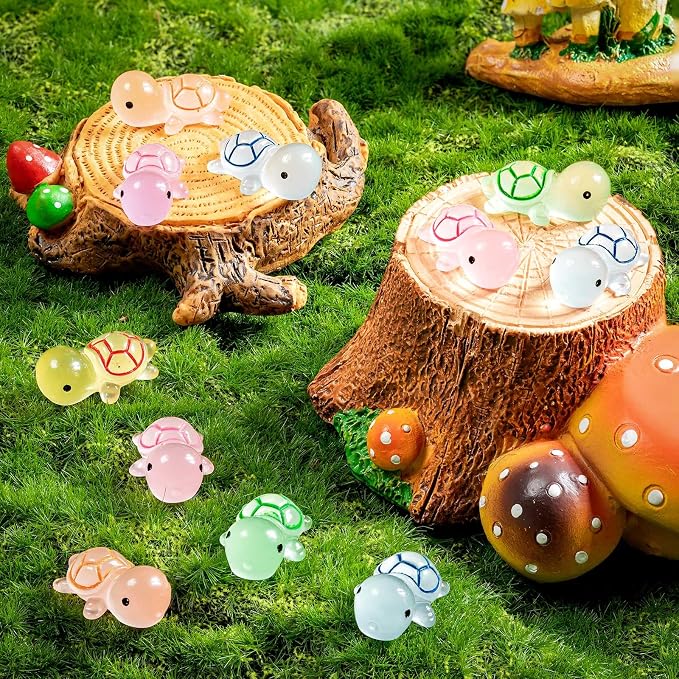 244PCS Luminous Mini Resin Turtles 8 Color Tiny Turtles Figurines | Miniature Turtles Animals Glow in The Dark, Micro Ocean Garden Landscape, Aquarium, Dollhouse DIY, Decor