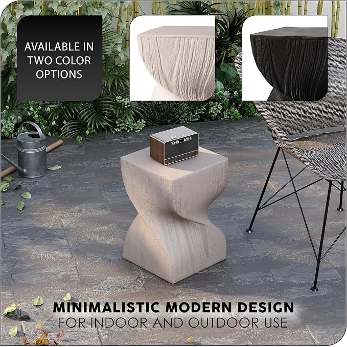 LeisureMod Square Side Table, Accent End Table for Home, Outdoor Patio, Living Room Sofa, Night Stand, Weather-Resistant, Onyx Series in Cream