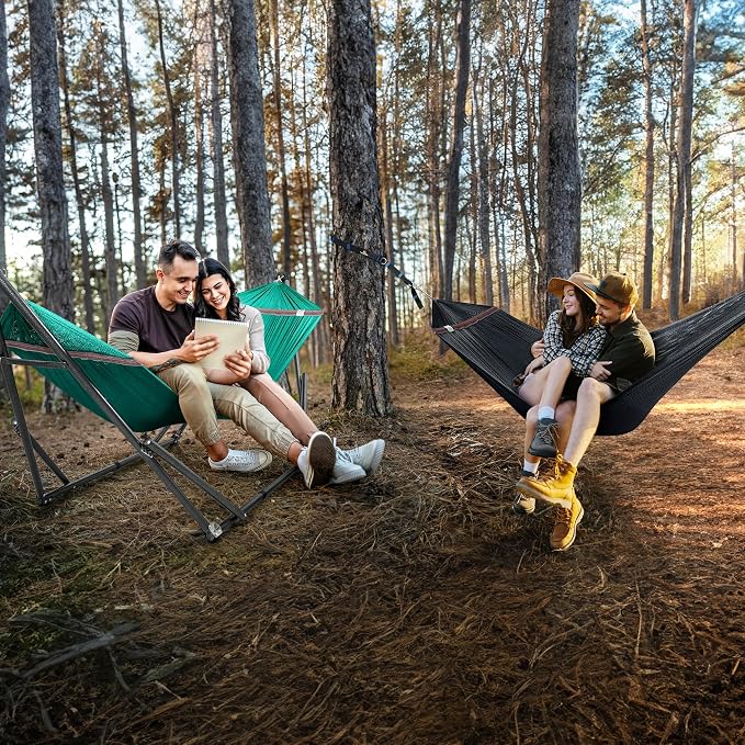 Tranquillo Combo x2 Hammocks with Stand for Outside & Tree Straps, Heavy Duty Hammock with Stand 600lbs for Indoor Outdoor Patio Backyard, x2 Hammocks for 2 Person (Combo - Peacock, Medium)