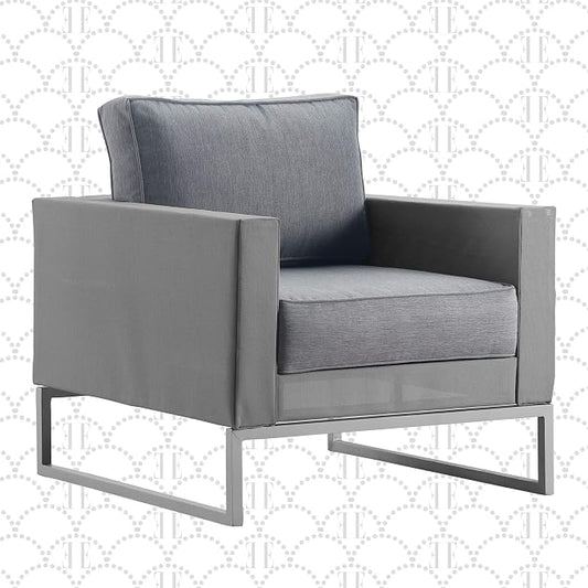 Elle Decor Tropez Outdoor Patio Arm Chair, Modern Mesh Lounge Chair with Cushions and Metal Frame for Patio, Porch, Balcony or Indoor Outdoor Living Space, Gray