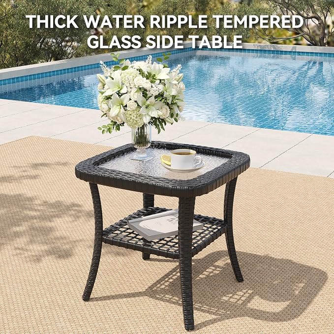 LazySunsets 12 Piece Outdoor Patio Furniture Set with 44'' Fire Pit Table, Wicker Rattan Outdoor Furniture with High Back Swivel Rocker Chairs, Outdoor Sofa Set with Thick Cushions & Ottoman, Beige