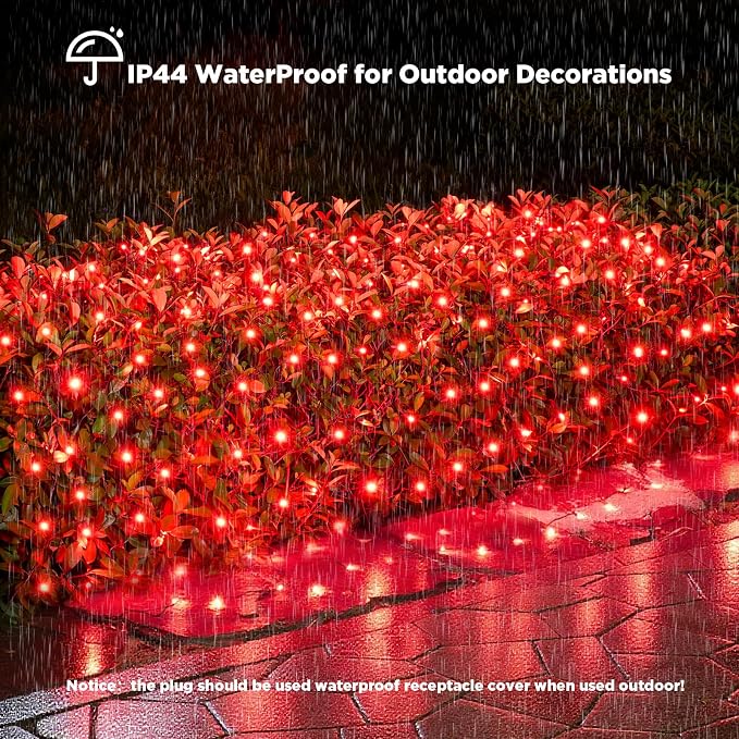 Led Net Lights Christmas Lights Outdoor 200Leds 9ft x 6ft Upgraded Red Christmas Net Lighting, Waterproof 5mm LED Wide Angle Outdoor Indoor Mesh Net Light for Trees, Bushes, Shrubs Decorations