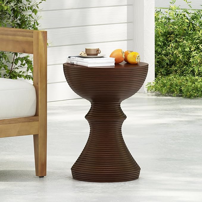 Merax Outdoor Semicircle Concrete Accent End Side Table Patio Coffeetable for Backyard,Garden