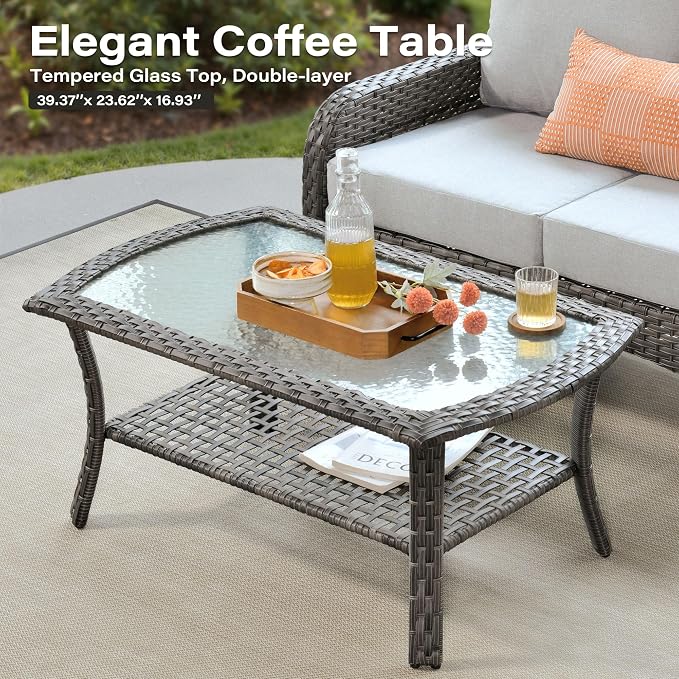 8 Pieces Patio Conversation Sets,Patio Furniture Set with Swivel Rocking Chairs,Coffee Table, Side Table, All Weather Rattan Wicker Outdoor Sectional Furniture Set for Porch Balcony Backyard Gray
