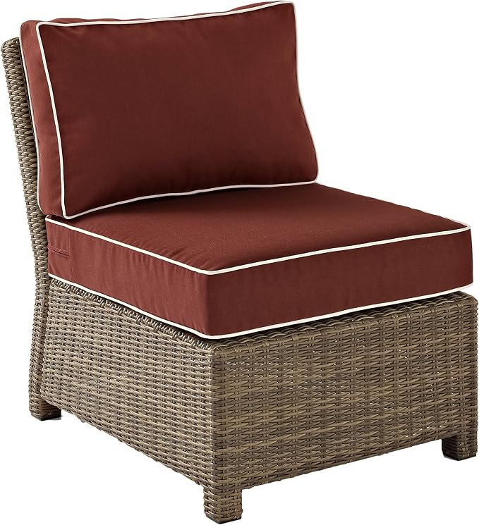 Crosley Furniture Bradenton 5-Piece Outdoor Sectional Sofa Wicker Conversation Patio Furniture Set for Deck, Brown with Sangria Cushions