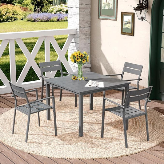 DIFY 5 Pieces Outdoor Patio Dining Set for 4, 40.2" Square Metal Dining Table and 4 Metal Stackable Dining Chairs, Outdoor Table and Chairs for Lawn Garden Poolside, Grey