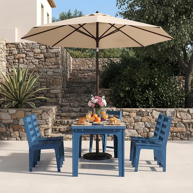 HDPE Outdoor Patio Dining Chair All Weather Resistant Set of 2, Blue | Slatted Back Dining Armless Chair, Weatherproof Outdoor Side Chair Patio Furniture for Poolside Garden Backyard Deck Indoor