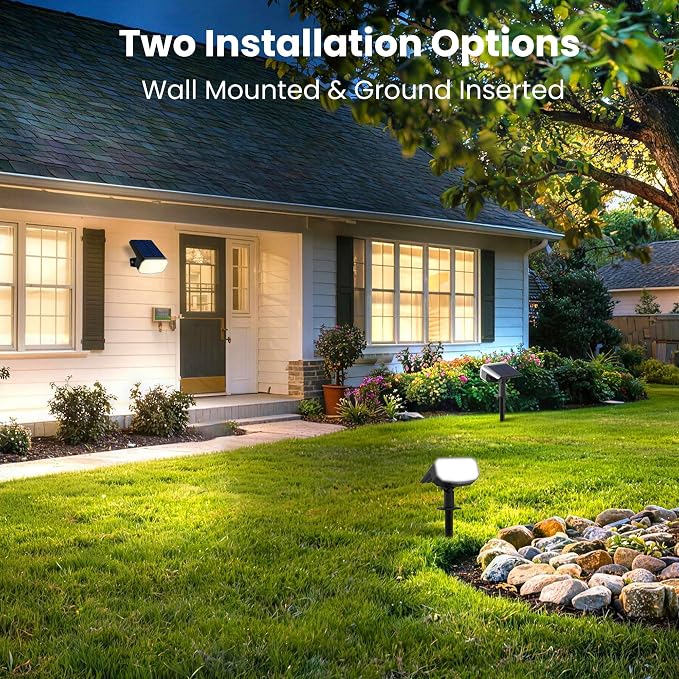 JEJOT Solar Spotlights, Super Bright LED, 2 CCT Warm & Cool Light, Solarspot Lights for Outside Landscape Auto On/Off -2 Pack