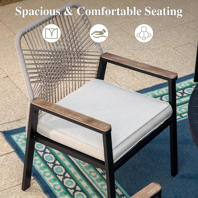 HERA'S HOUSE 9pc Patio Dining Set, Outdoor 83" Metal Table & Rattan Chairs | Rectangle table with umbrella hole, 8 cushioned chairs. Waterproof, rust-resistant, all-weather for backyard, porch.