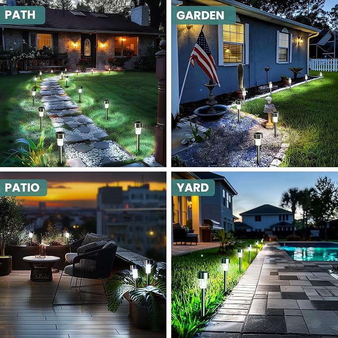 GIGALUMI 24 Pack Solar Lights Outdoor Waterproof,Stainless Steel LED Solar Garden Lights, Outdoor Solar Lights for Yard | Solar Pathway Lights, Solar Garden Lights for Patio, Lawn, Yard and Landscape LED (Cold White)