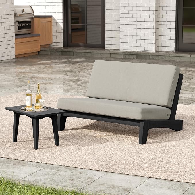 2 Pieces Patio Furniture Sets, All-Weather Outdoor Wood Bistro Set Patio Conversation Side Table Chiars and Patio Loveseat for Balcony, Backyard