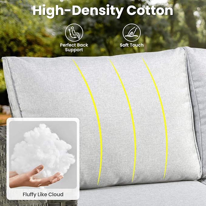 ovios 3 Pieces Patio Furniture Set Outdoor Sofa with Ottomans, Wicker Rattan Couch with Footrests Comfy Cushions, All Weather Sofas Couches for Porch Backyard Garden, Grey