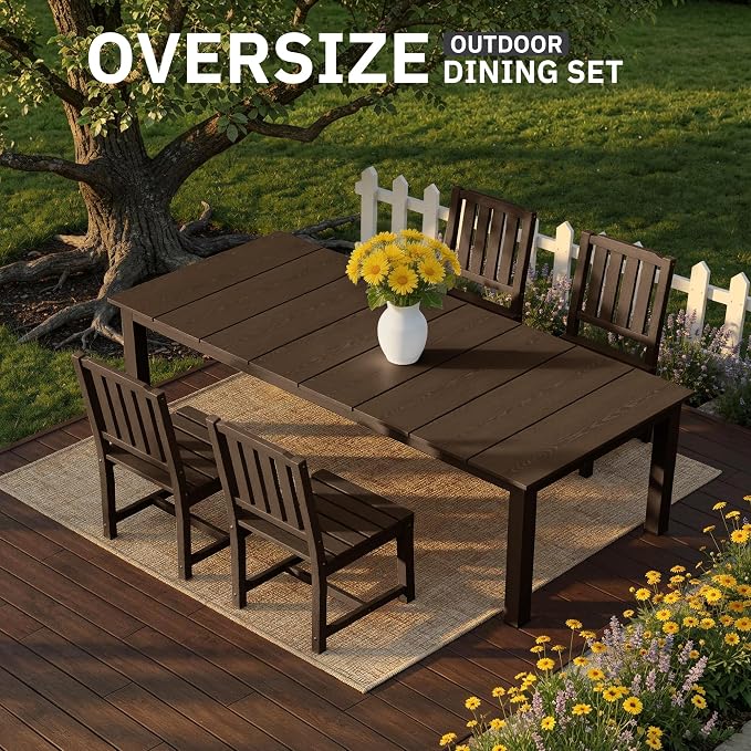 AreShark 5-Piece Outdoor Dining Set,HDPE Patio Table with 4 Armless Chairs,All-Weather Patio Furniture Set with Umbrella Hole,Low Maintenance Wood Grain Dining Set for Backyard,Garden,Poolside,White