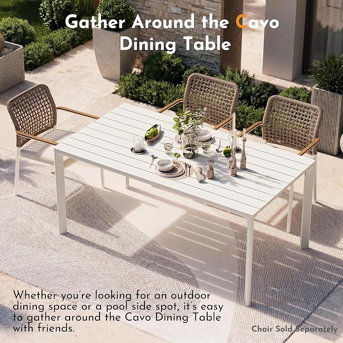 Modern Shade Cavo 67" All-Aluminum Outdoor Patio Dining Table, Minimalist Aluminum Patio Table with Elegant Easy-Clean Surface, Weather-Resistant Outdoor Dining Table for Garden, Indoor, White