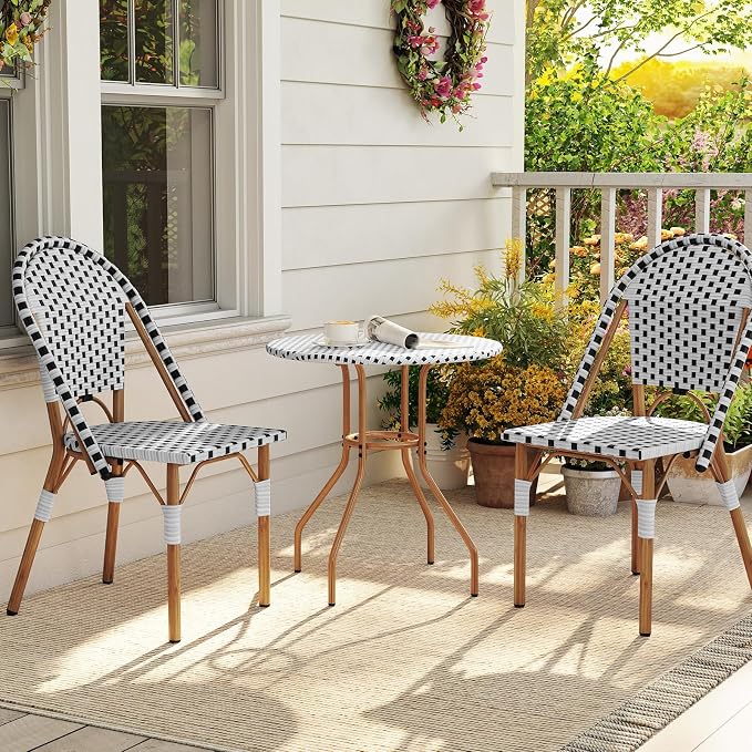 Tangkula 27.5" Outdoor Round Dining Table, Patio Small Heavy Duty Bistro Cafe Table with Metal Frame and Adjustable Foot Pads, Outdoor Side Table for Garden, Balcony and Courtyard